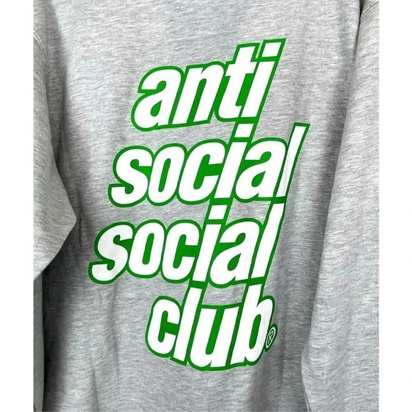 Anti Social Social Club Strawberry Slush Hoodie Pullover M Gray Green Spell Out - Picture 8 of 12